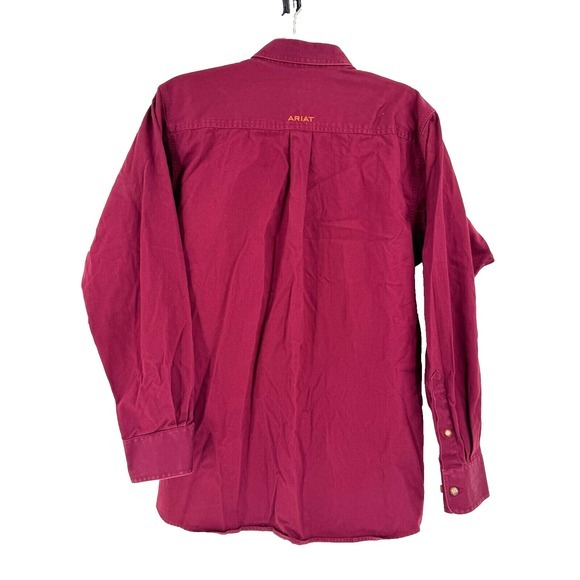 Ariat Western Shirt Men's Small P Burgundy Button‎ Down Long Sleeve Cowboy Rodeo - Picture 2 of 8
